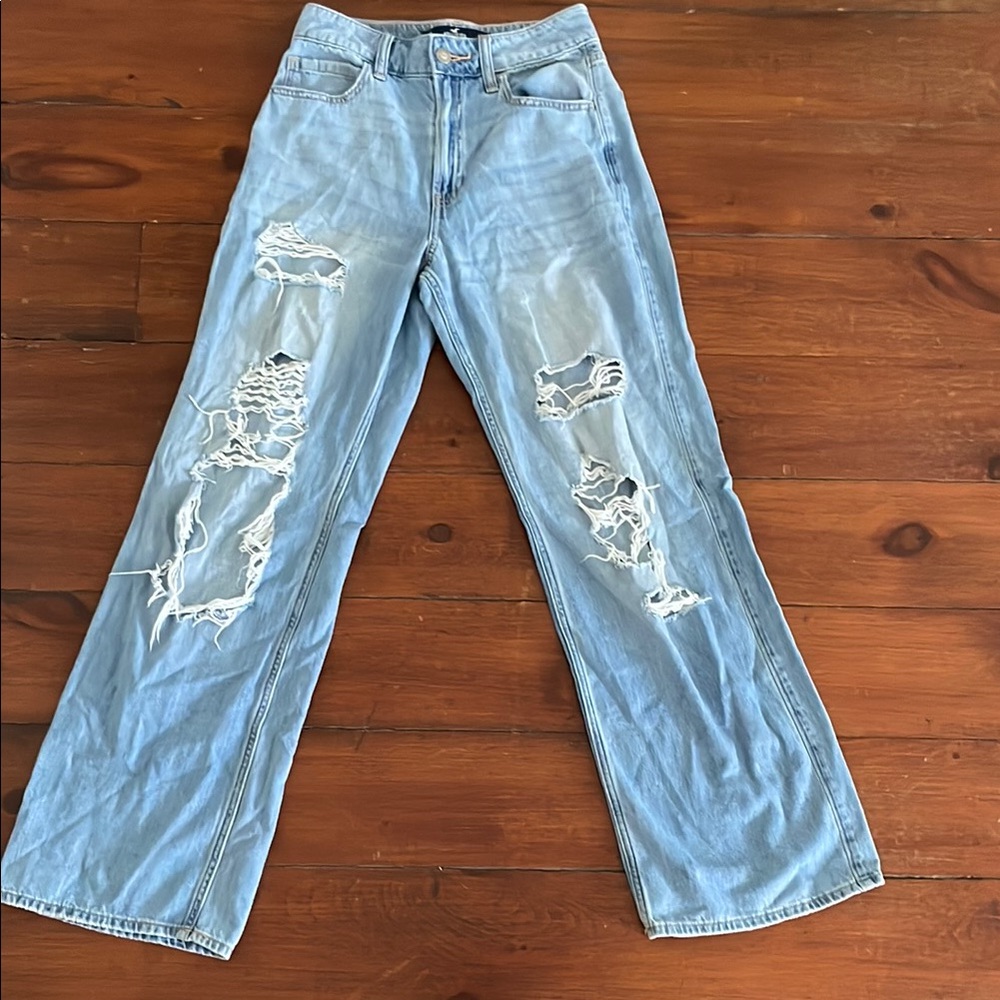 Hollister Blue Ripped Wide Leg Jeans